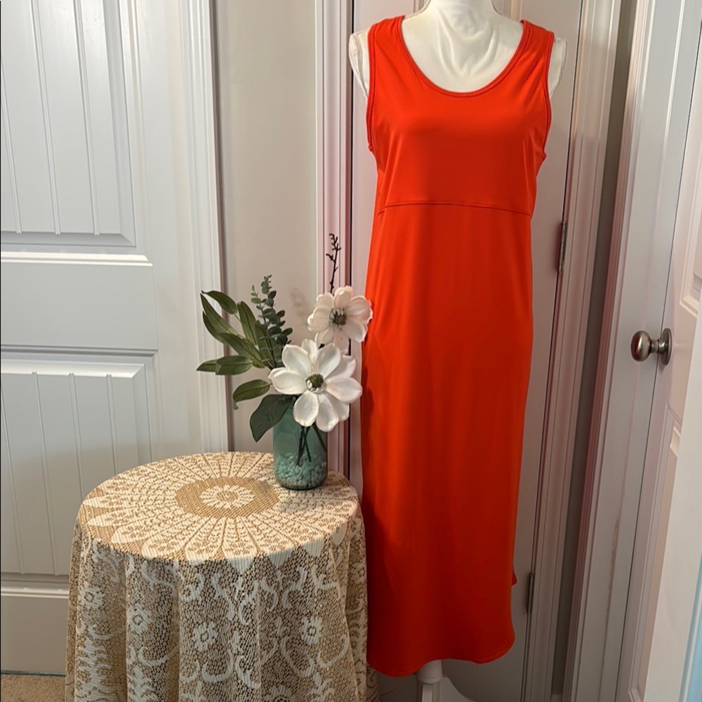 Columbia Orange Sleeveless Sheath Midi Dress Scoop Neck Casual Size Medium